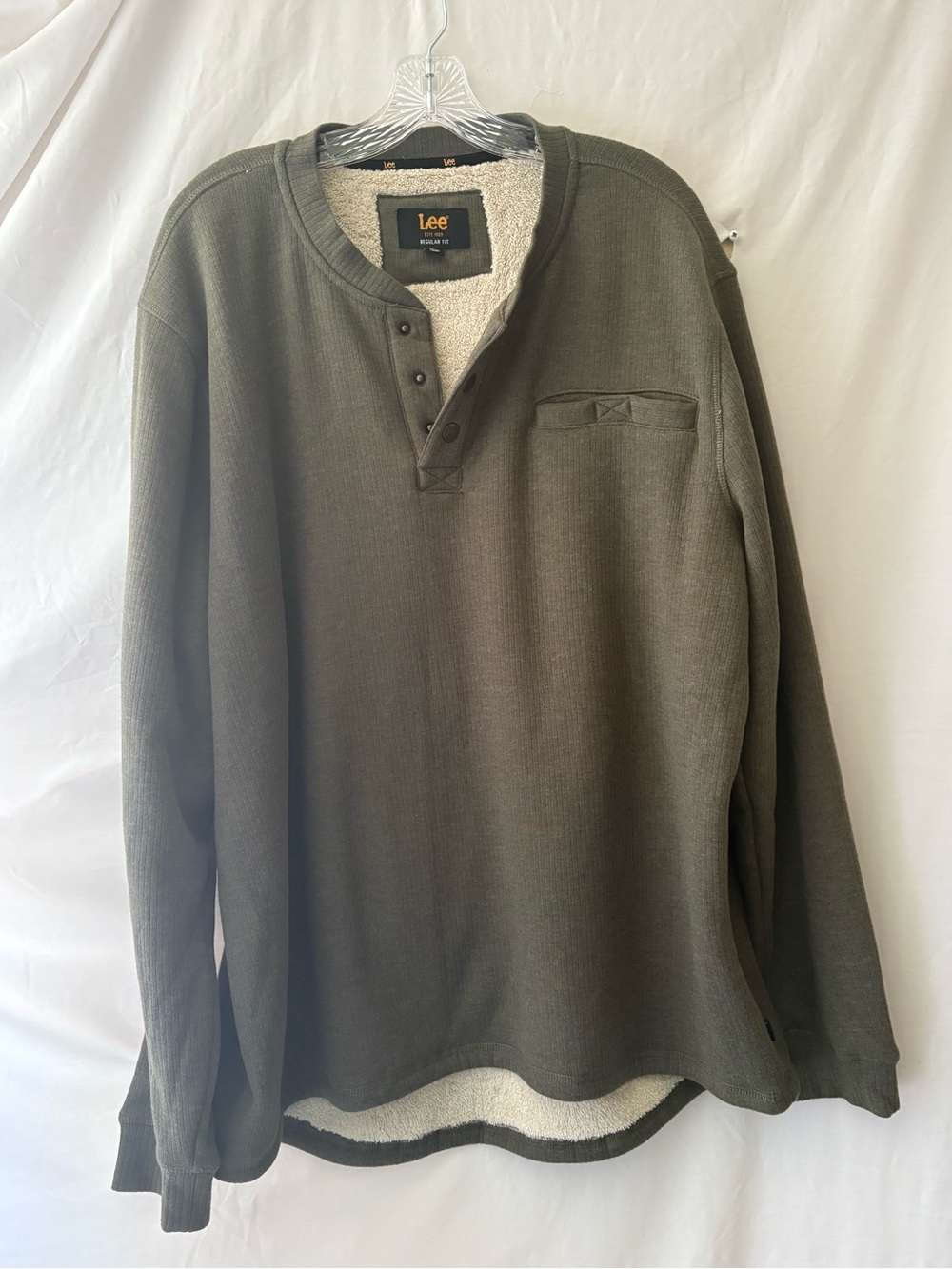 Lee Olive Green Sherpa-Lined Henley Sweatshirt